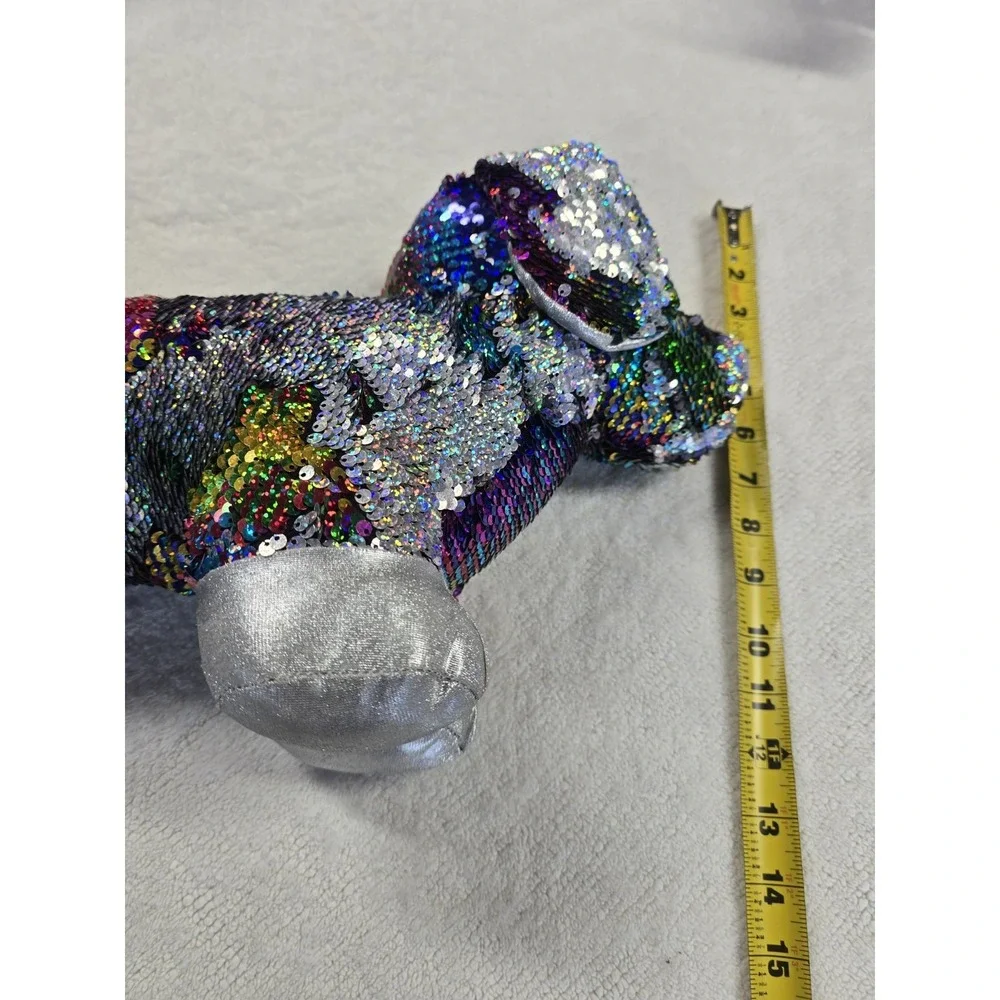 Dan Dee Sequin Dachshund Plush‎ Rainbow Silver Flip Sequins Wiener Dog Toy 19